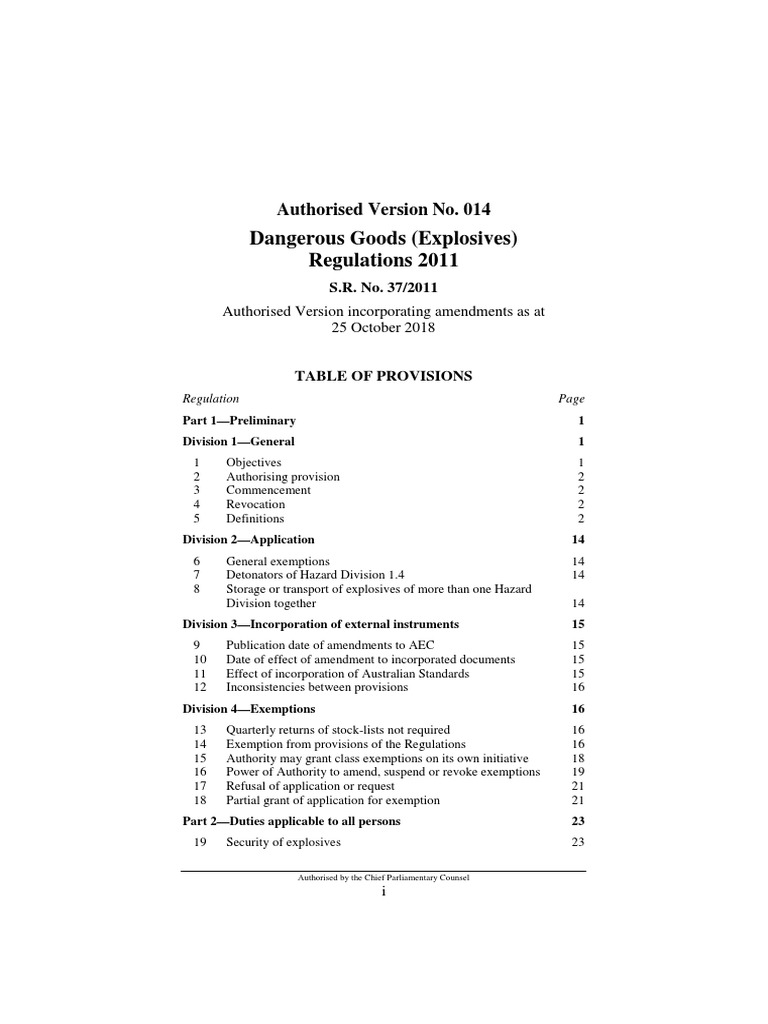 2011 Dangerous Goods Explosives Regulations | PDF | Fireworks ...