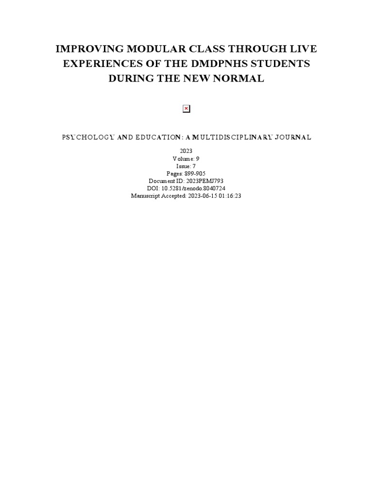 Improving Modular Class Through Live Experiences of The DMDPNHS