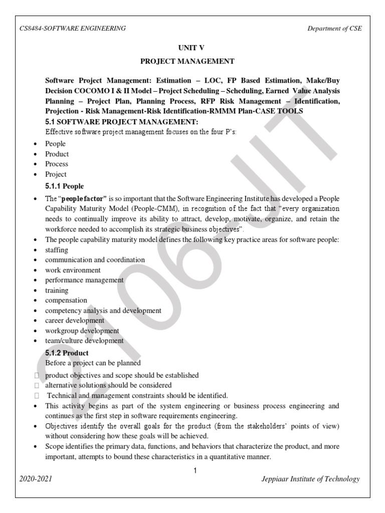 Cs8484-Software Engineering Department of Cse | PDF | Risk | Risk ...