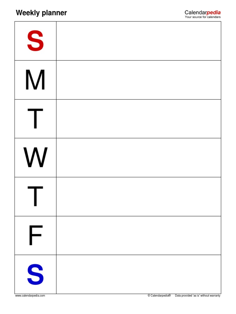 Weekly Planner Portrait Days Vertically | PDF