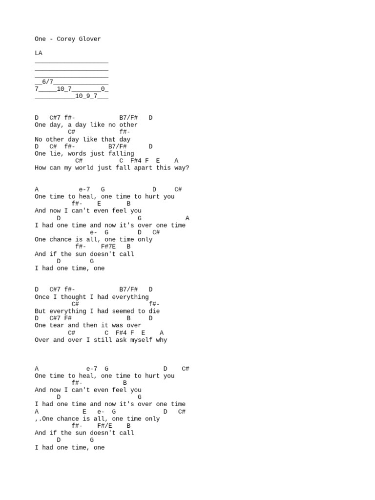 Corey glover one chords pdf