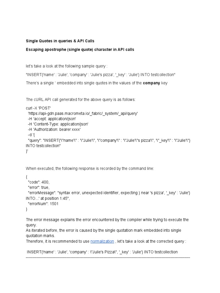 Single Quote API PDF Json Quotation Mark
