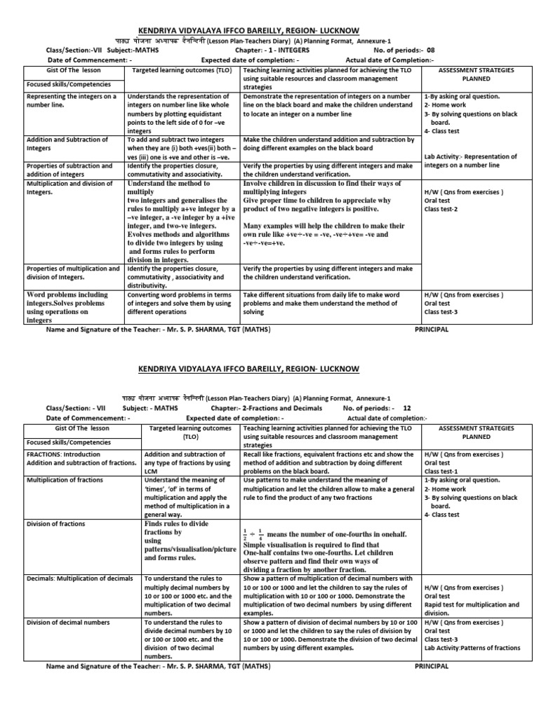 Class Vii Maths Lesson Plan Igcse Pdf