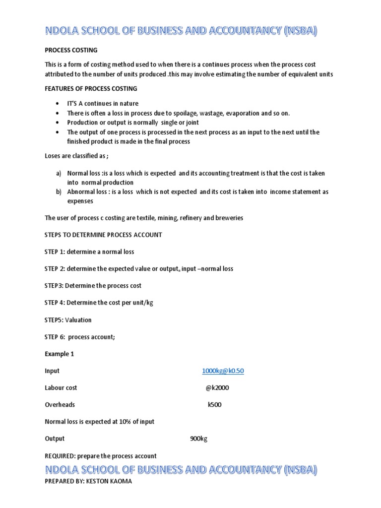 Process Costing Notes Questions Pdf Cost Business