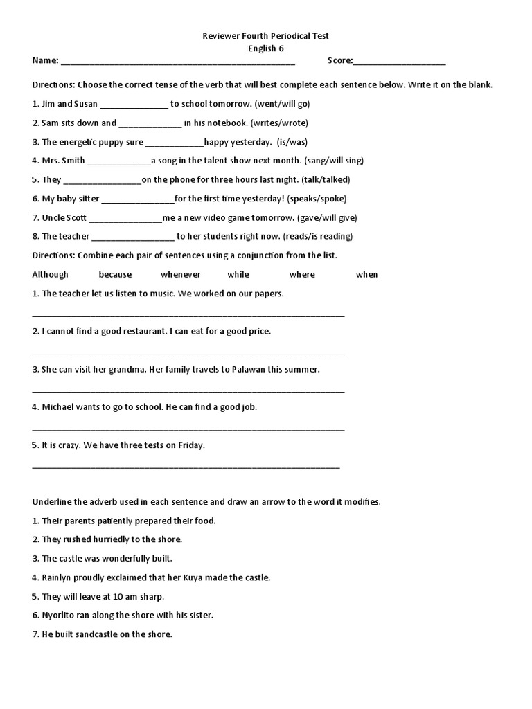 Fourth Periodical Test English 6 Pdf