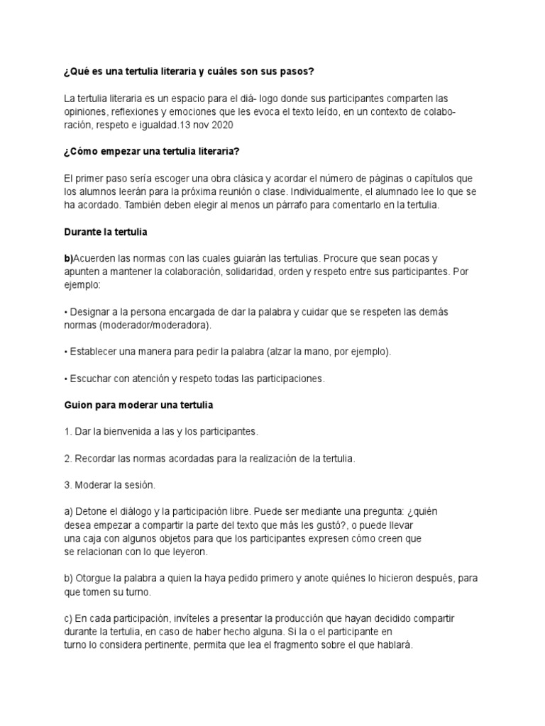 Cómo organizar una tertulia literaria | PDF