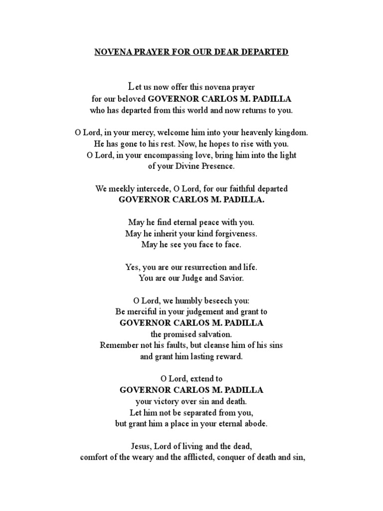 Novena Prayer For Our Dear Departed Pdf Jesus Grief