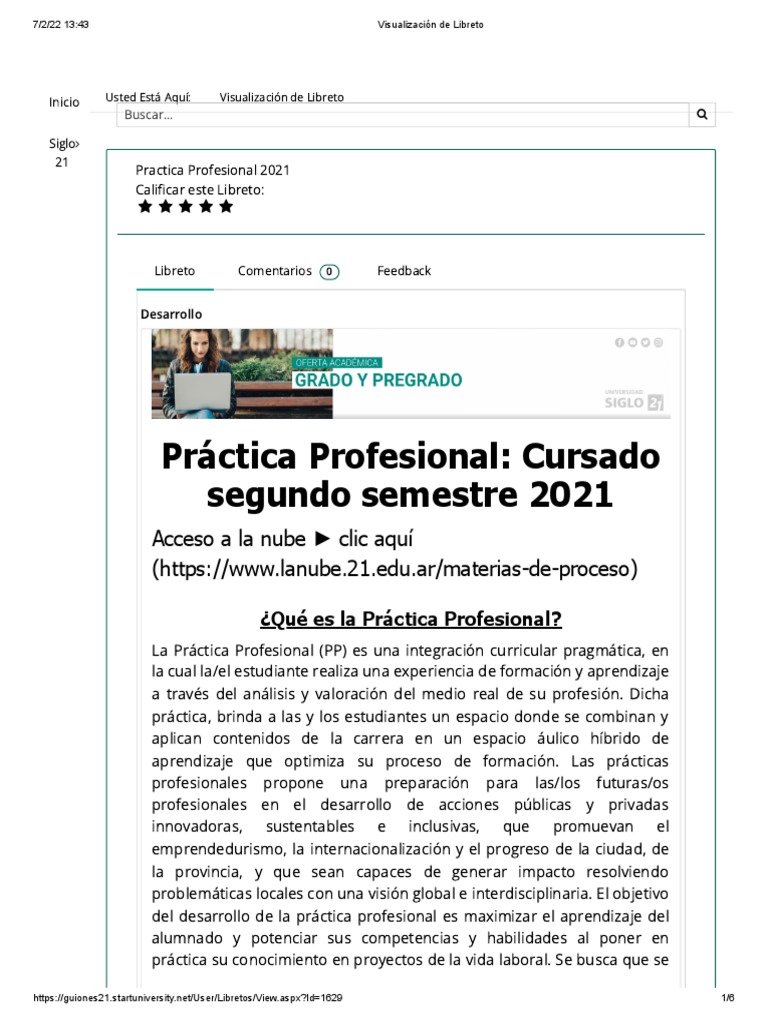 Práctica Profesional Universidad Siglo 21 Pdf Medicina Aprendizaje