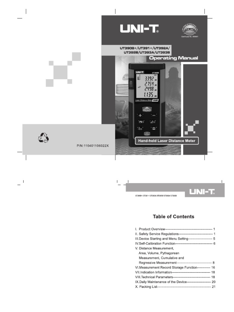 UNITUT390BLaserDistanceMeterManual PDF