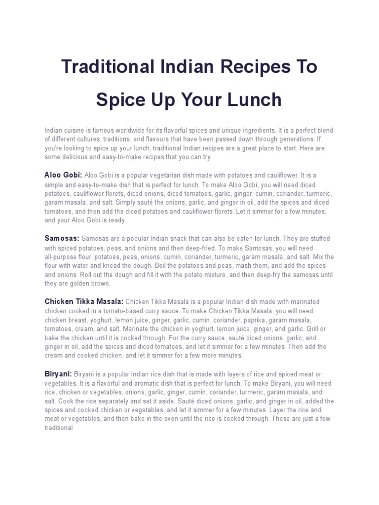 Traditional Indian Recipes To Spice Up Your Lunch | PDF | Indian