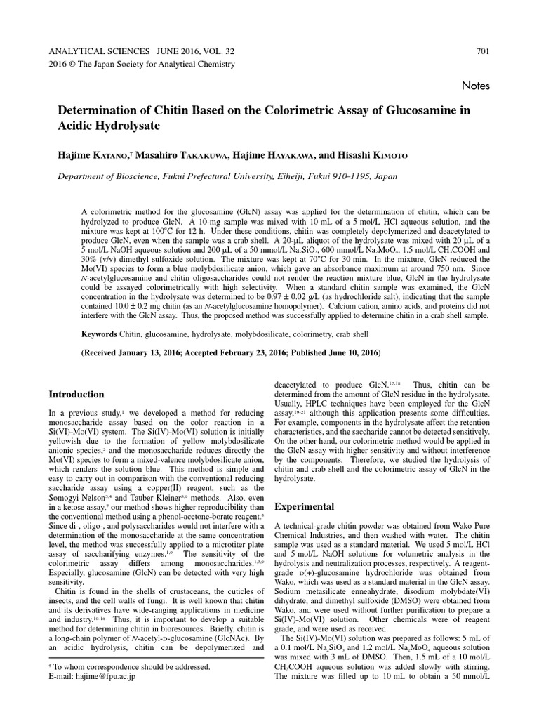 Determination of Chitin Based On The Colorimetric Assay of Glucosamine