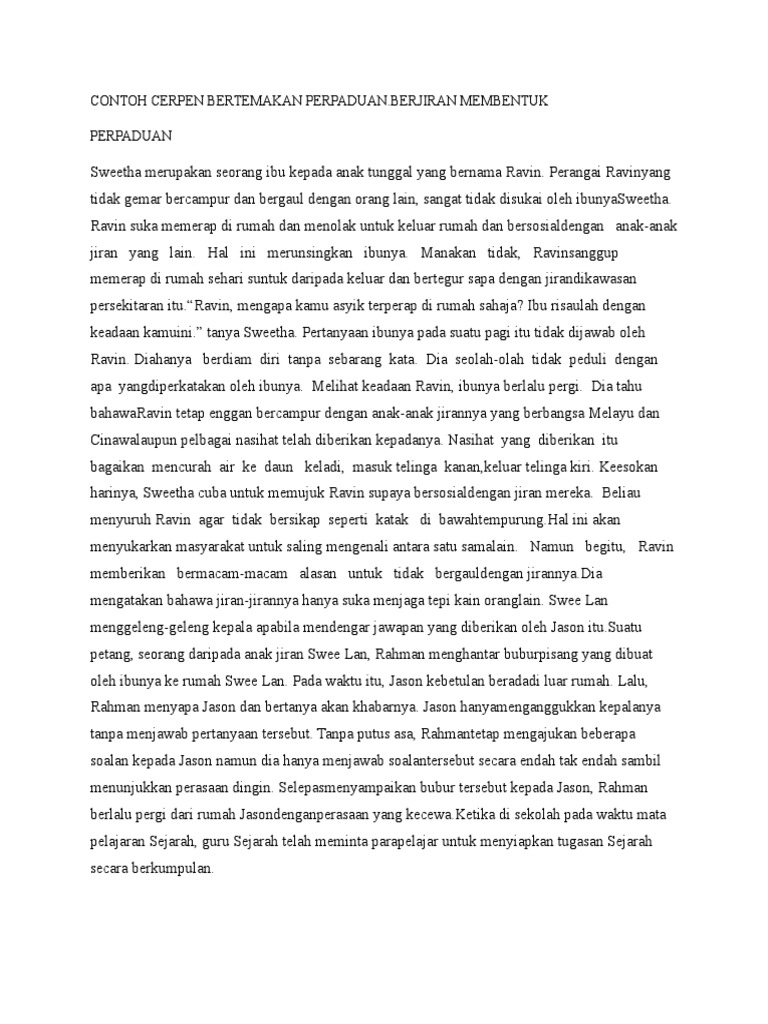 Contoh Cerpen Bertemakan Perpaduan | PDF
