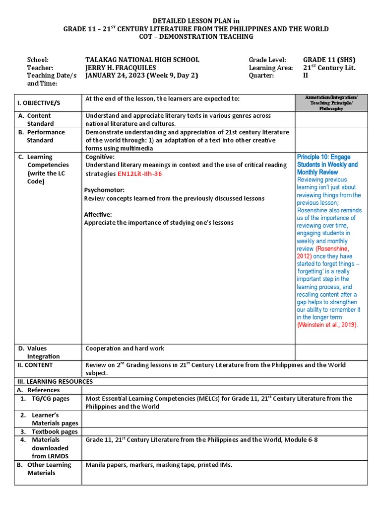 COT 1 Grade 11 (21st Century Literature) PDF Learning