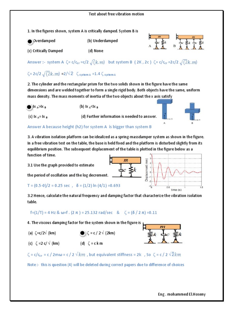 Free Vibration Motion Test Questions | PDF | Damping | Metrology