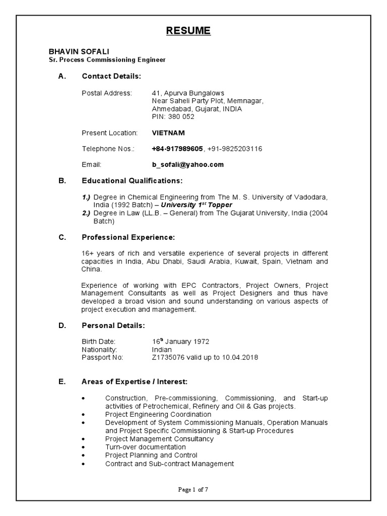 Senior Process Engineer Resume | PDF | Oil Refinery | Ammonia