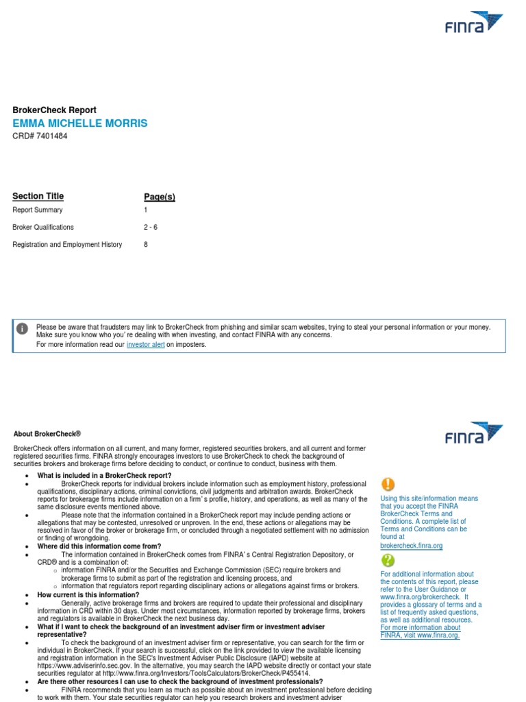 Emma Michelle Morris: Brokercheck Report | PDF | Financial Industry ...