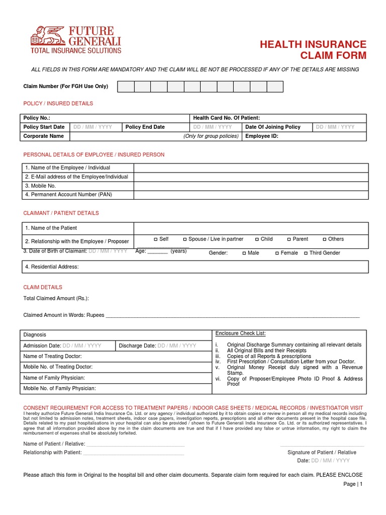 Health Total Claim Form Download Free Pdf Cheque Medical Record