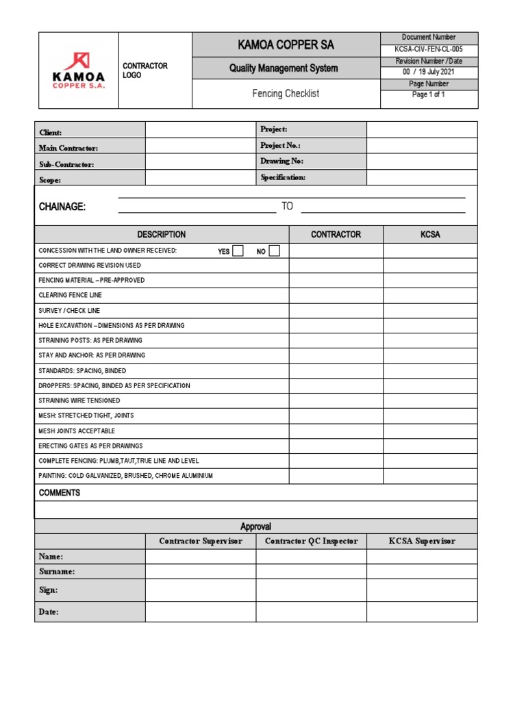 Fencing Inspection Checklist Template | PDF