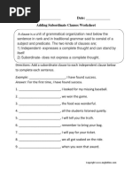 Adding Subordinate Clauses Worksheet