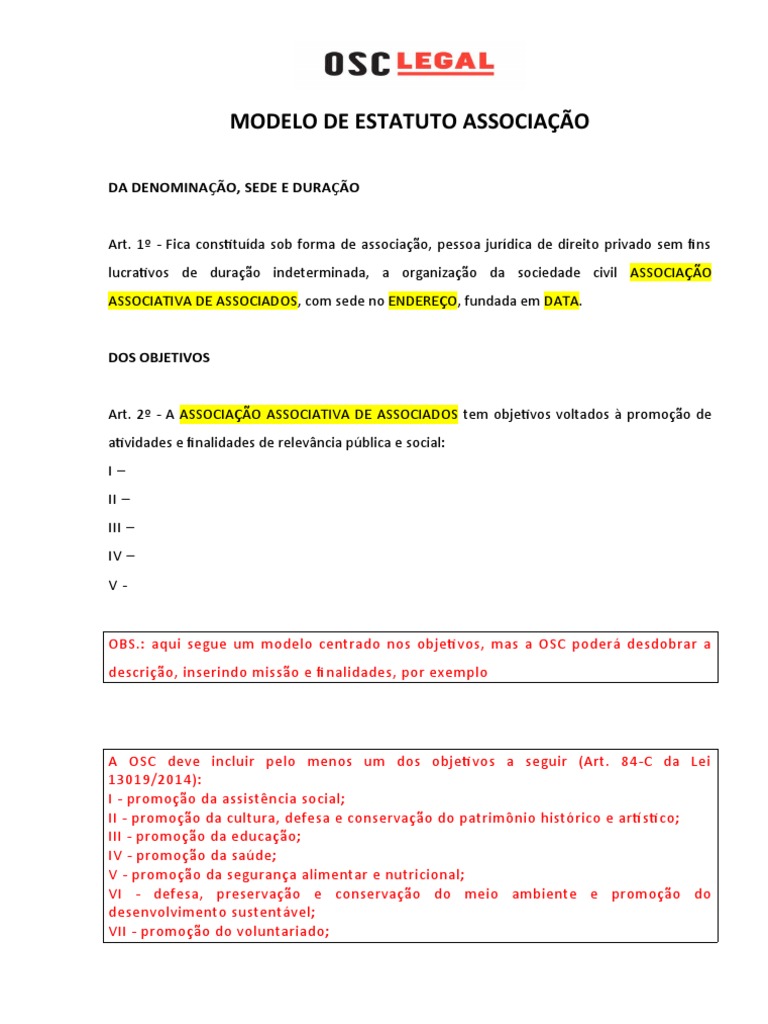 Modelo de Estatuto para OSC | PDF | Contabilidade | Conselho de ...