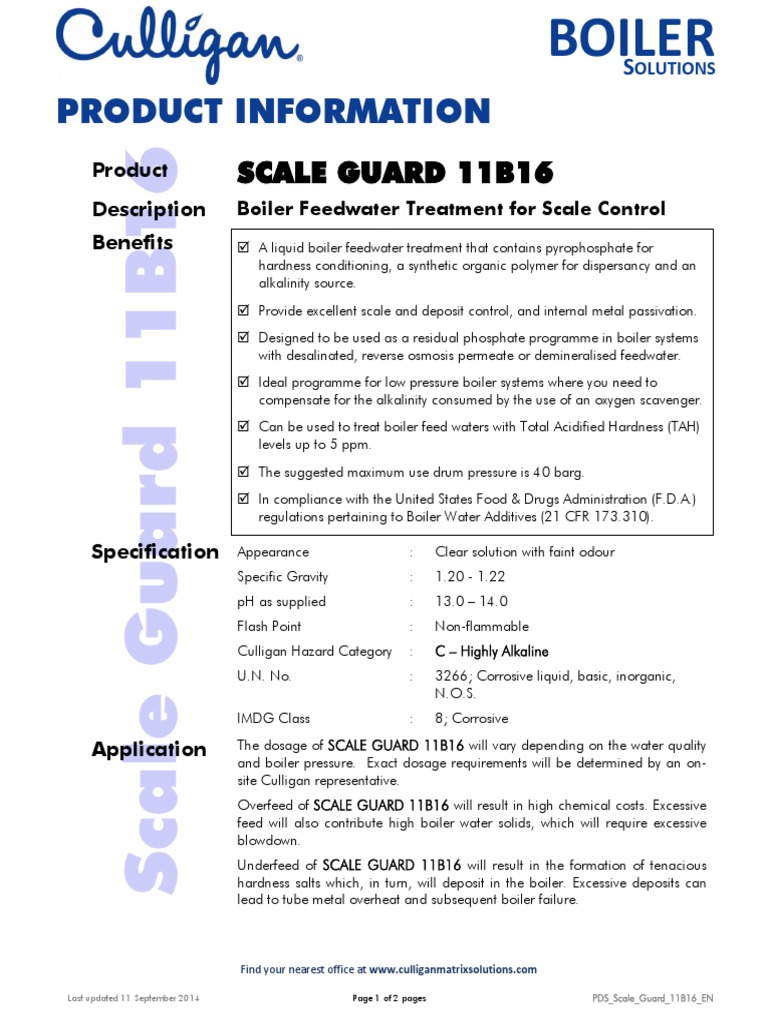 Scale Guard 11B16 Boiler Treatment | PDF | Physical Sciences | Materials