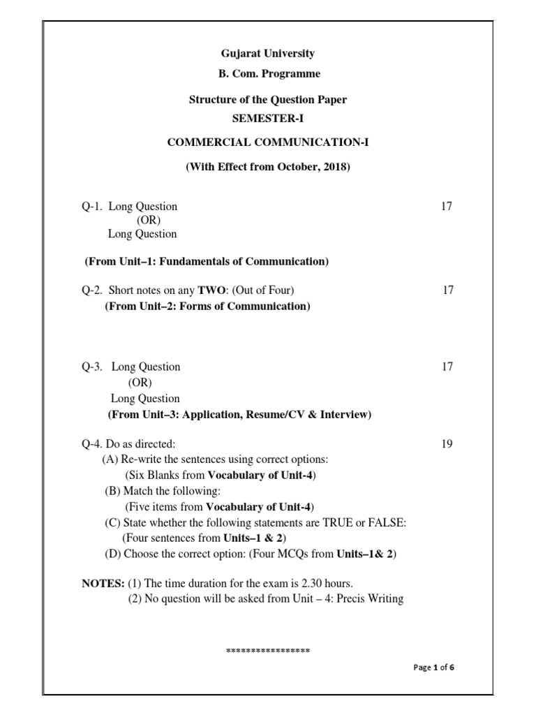 Revised - Paper - Style - BCom - Sem - 1 To 6 - CC - OLD | PDF ...