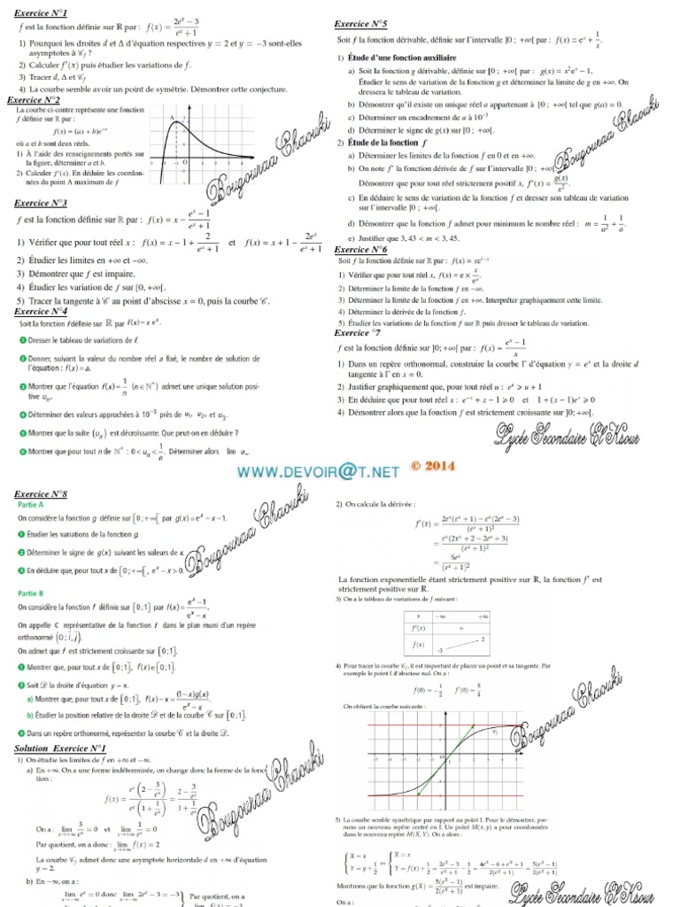 Série D'exercices N°1 Avec Correction - Math Exponentielle - Bac Toutes ...
