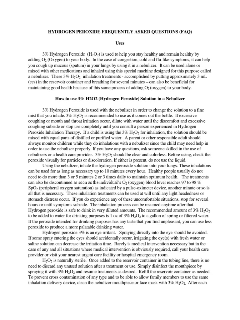 Hydrogen Peroxide FAQ Safety and Side Effect Statement III PDF