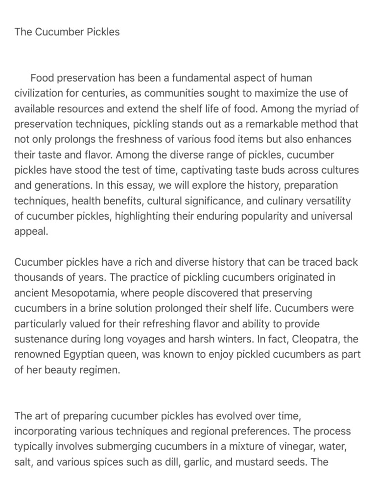 The Cucumber Pickles PDF Pickling Pickled Cucumber