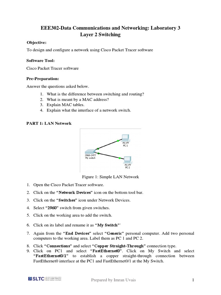Cisco Packet Tracer LAN Setup Guide | PDF | Network Switch | Computer ...