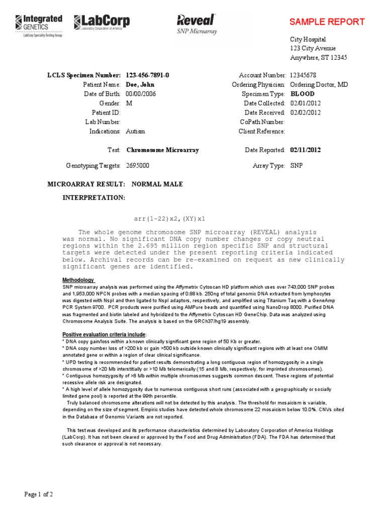 Sample report reveal pediatric normal 072512 pdf dna microarray