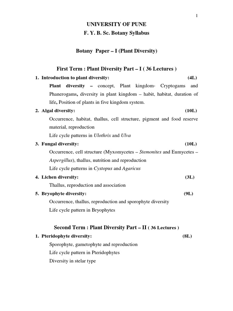 FYBSc Botany Syllabus PDF Plants Botany