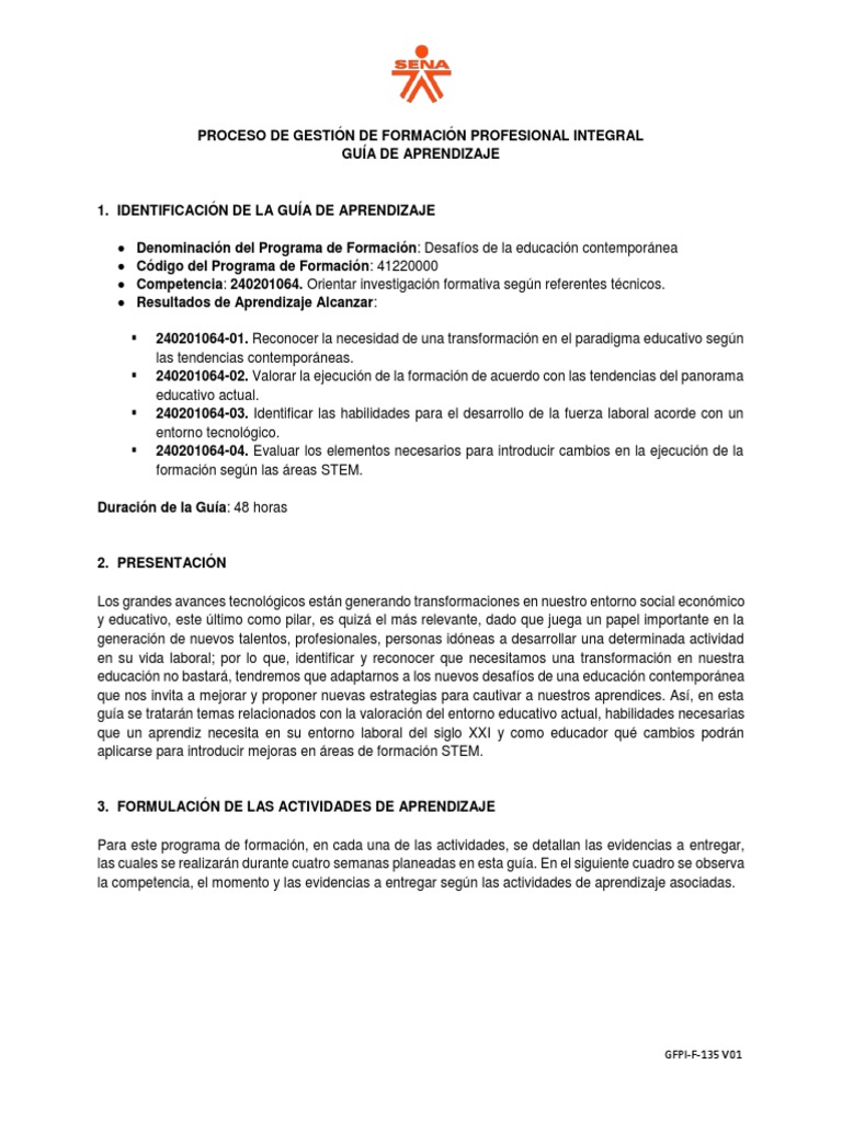 Guianaprendizaje SENA PEDAGOGIA | PDF | Plan de estudios | Aprendizaje