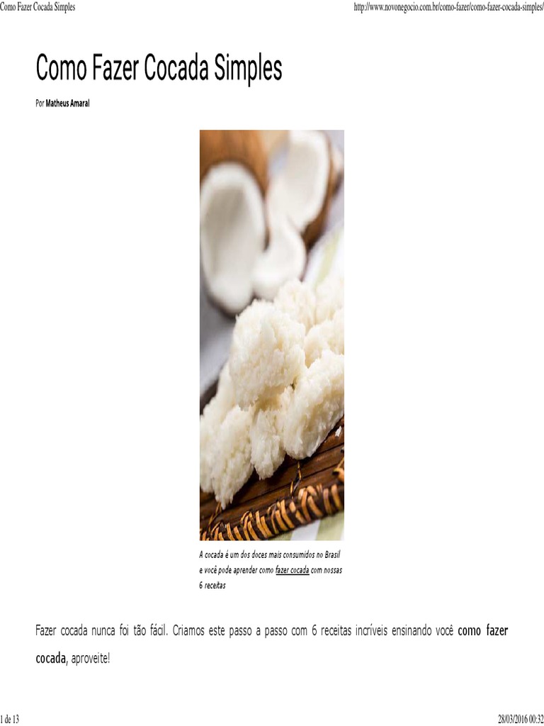 Receitas de Cocada Simples e Variadas | PDF | Chocolate | Incêndios