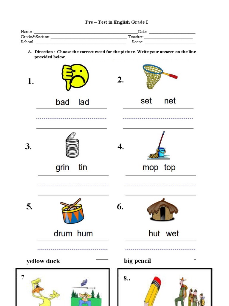 Worksheet - English Grade 1 | PDF