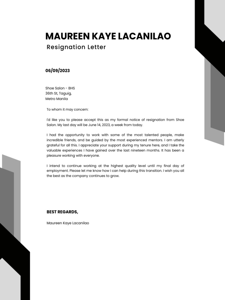 Salon Manager Resignation Notice | PDF | Career & Growth