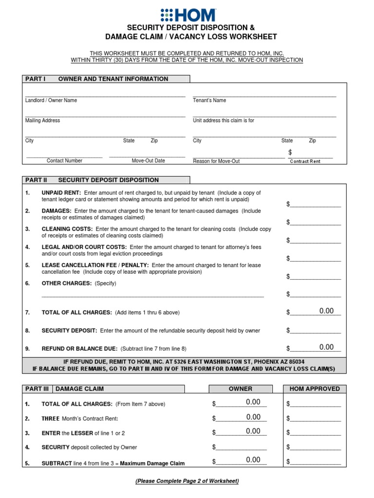 HOM INC Damage Claim PDF Leasehold Estate Lease