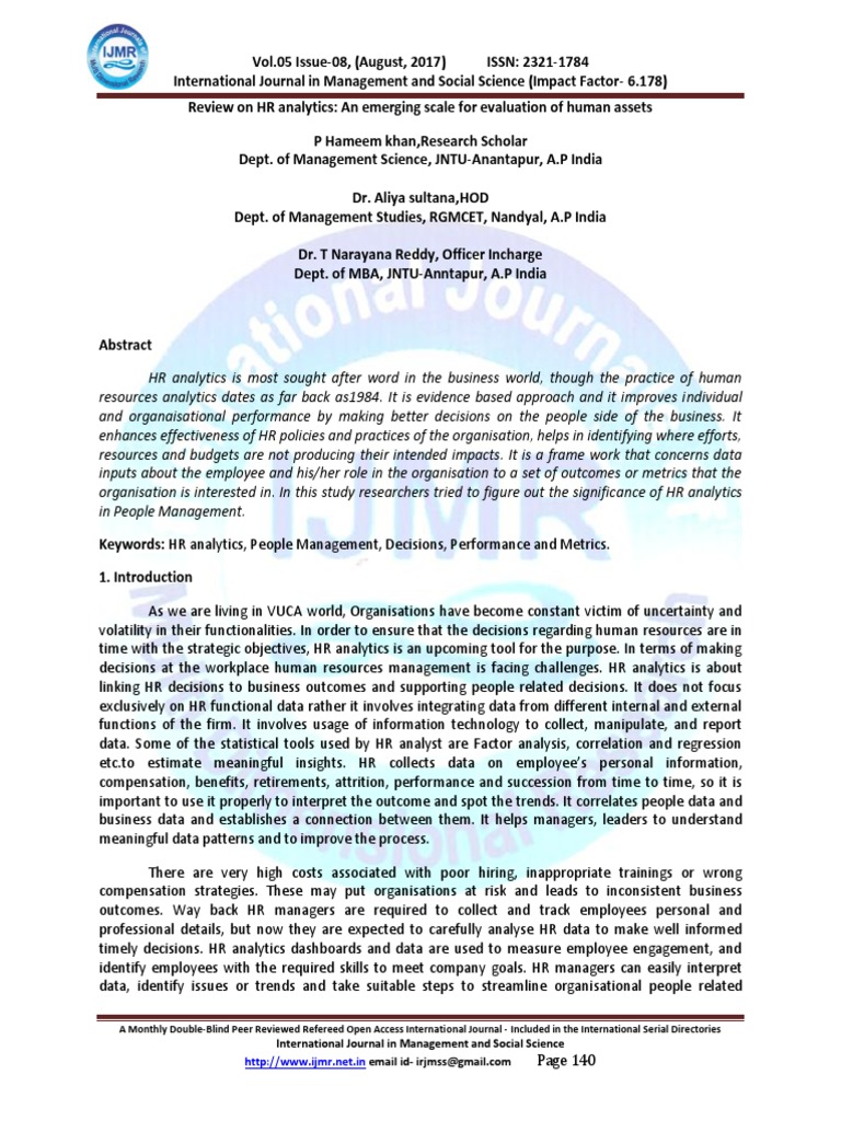 Review On HR Analytics An Emerging Scale | PDF | Analytics | Employee ...