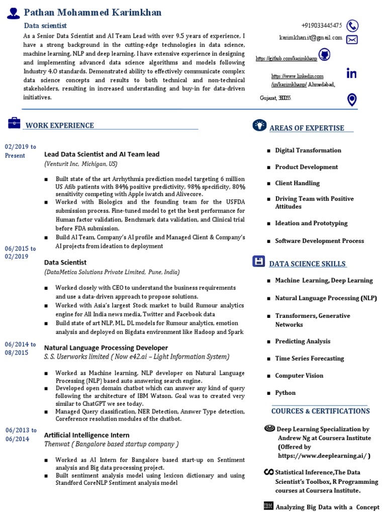 Karimkhan Data Scientist 9.5yr V2 | PDF | Machine Learning | Artificial ...