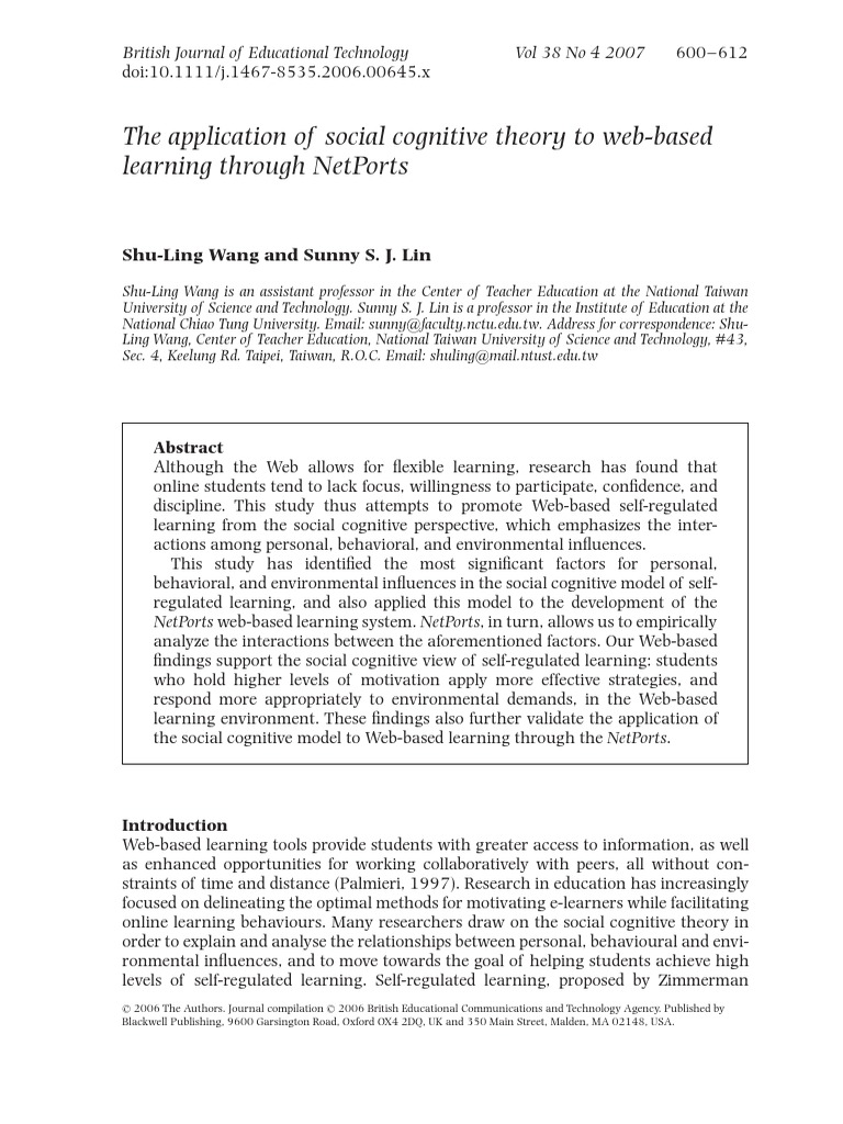 Social Cognitive Theory 1 | PDF | Self Efficacy | Educational Technology