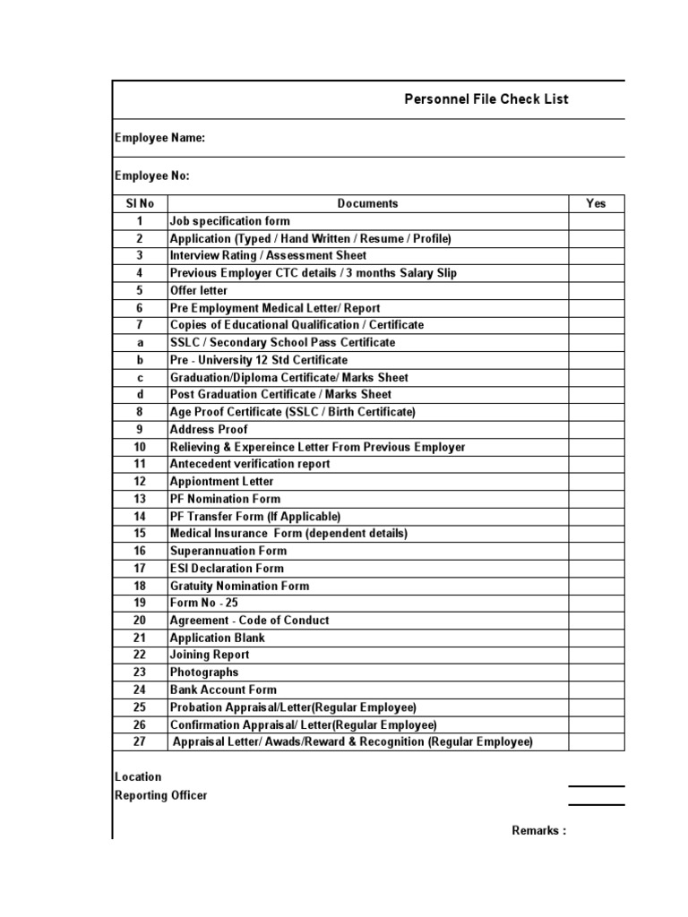 Employee personal data check list pdf