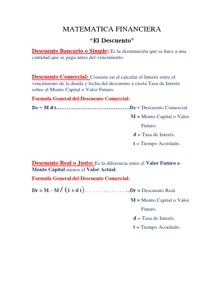 MATEMATICA FINANCIERA 1 TEAMS, 7ma Clase EL DESCUENTO-2 | PDF ...