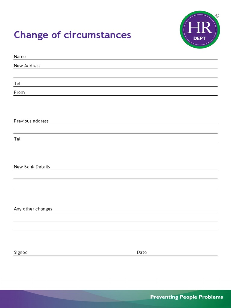 Change of Circumstances Form PDF