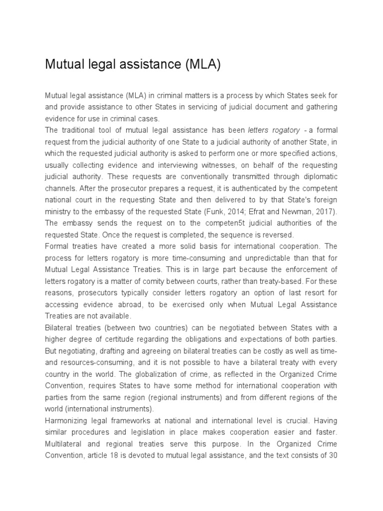 Mutual Legal Assistance PDF Transnational Organized Crime Treaty