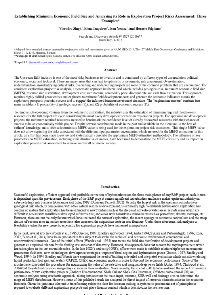 MEFS in Exploration Risk Assessment | PDF | Petroleum Reservoir | Net ...