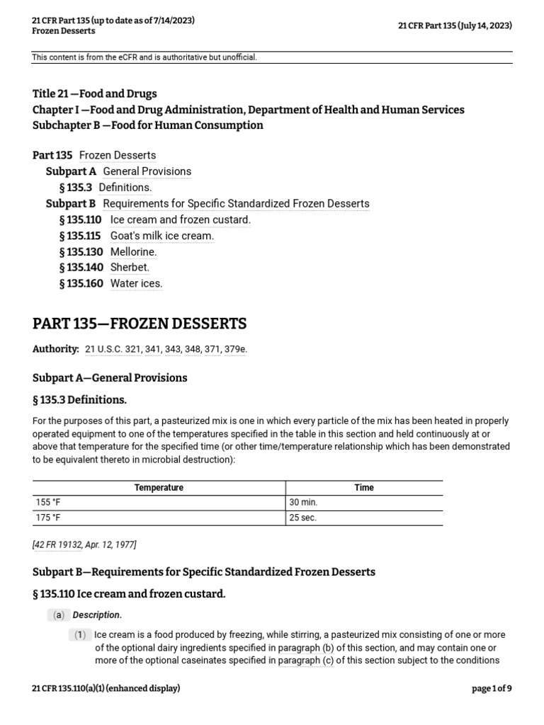 21 CFR Part 135 (Up To Date As of 7-14-2023) | PDF | Milk | Cream