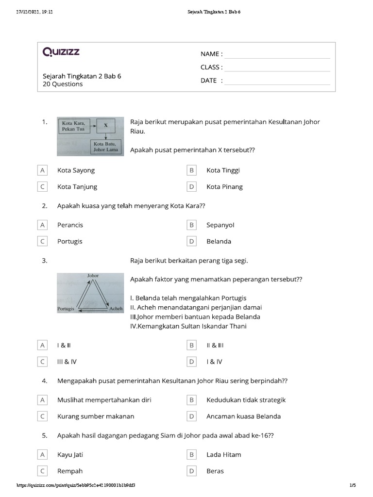 Sejarah Bab 6 Quizziz 4 Pdf