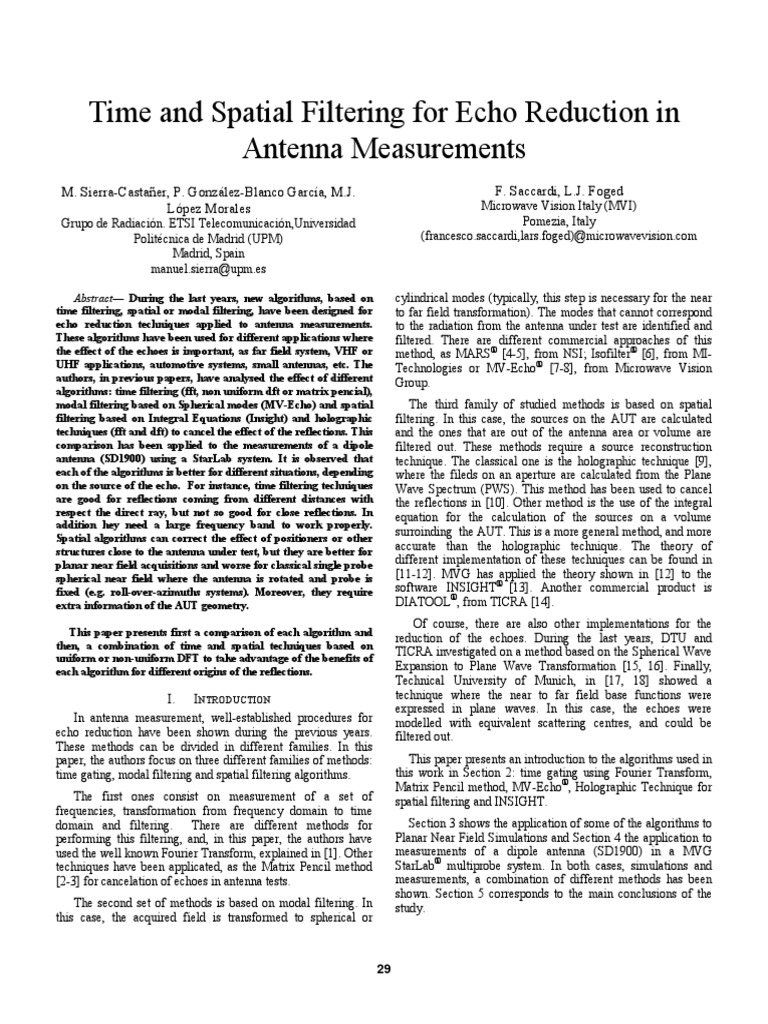 7 time and spatial filtering for echo reduction in antenna measurements