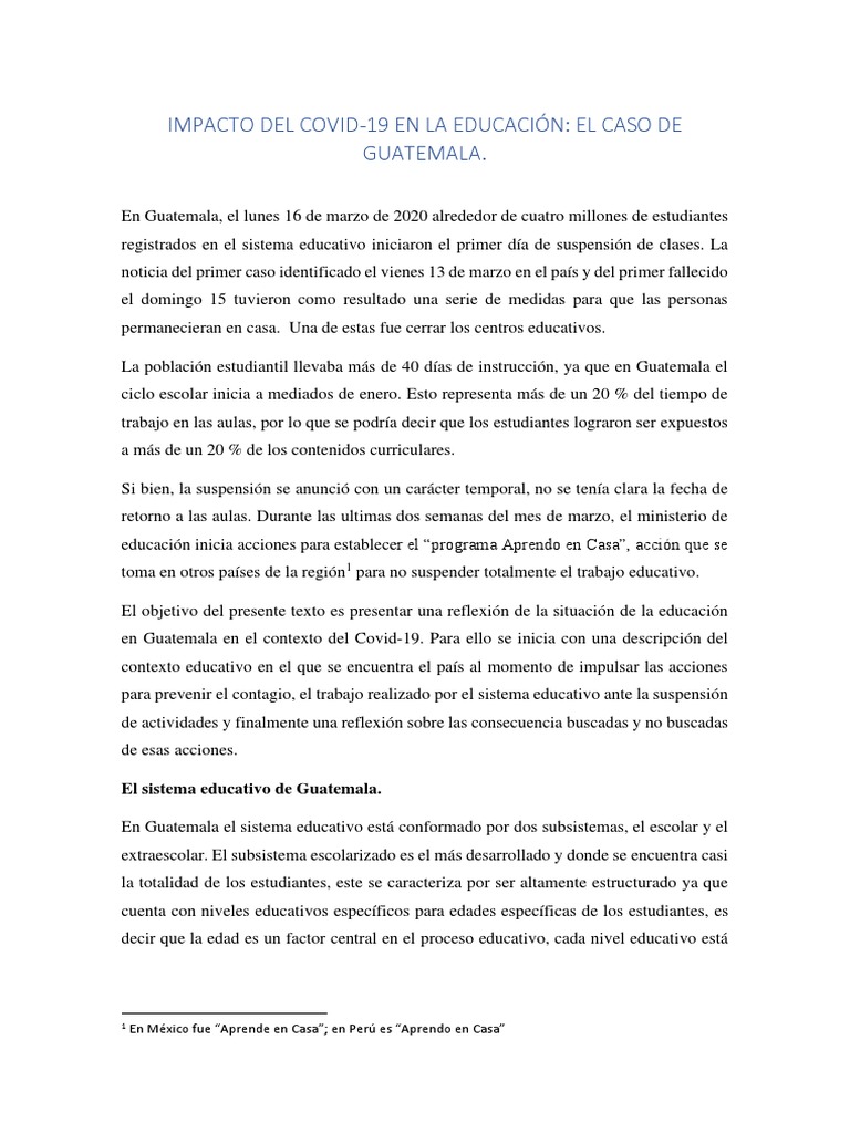 Impacto Del Covid 19 en La Educación de Guatemala | PDF | Plan de ...