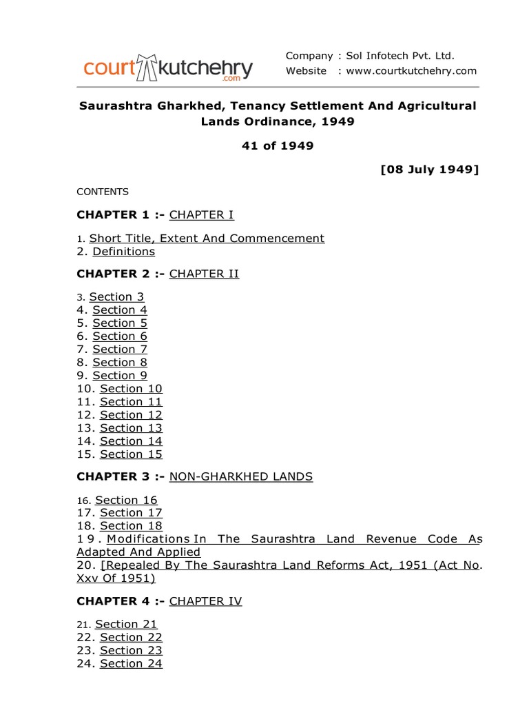 Saurashtra Gharkhed, Tenancy Settlement and Agricultural Lands